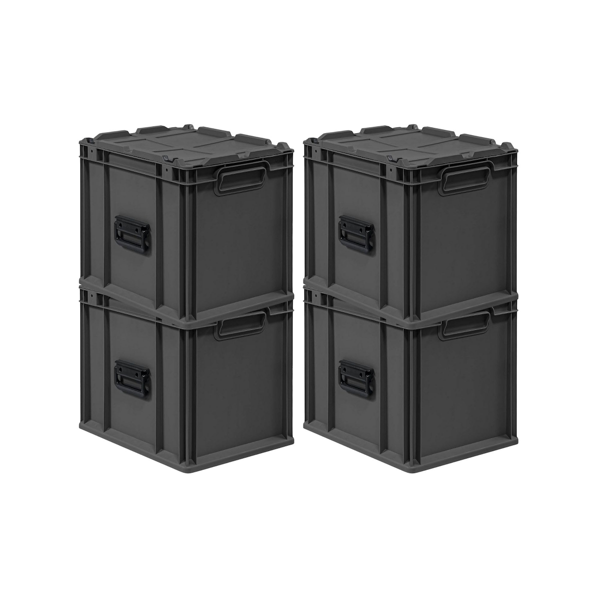 PROREGAL SuperSparSet 4x Eurobox NextGen Portable, HxBxT 33,5x30x40cm, 30 Liter, Schwarz, Eurobehälter, Transportbox, Transportbehälter Image