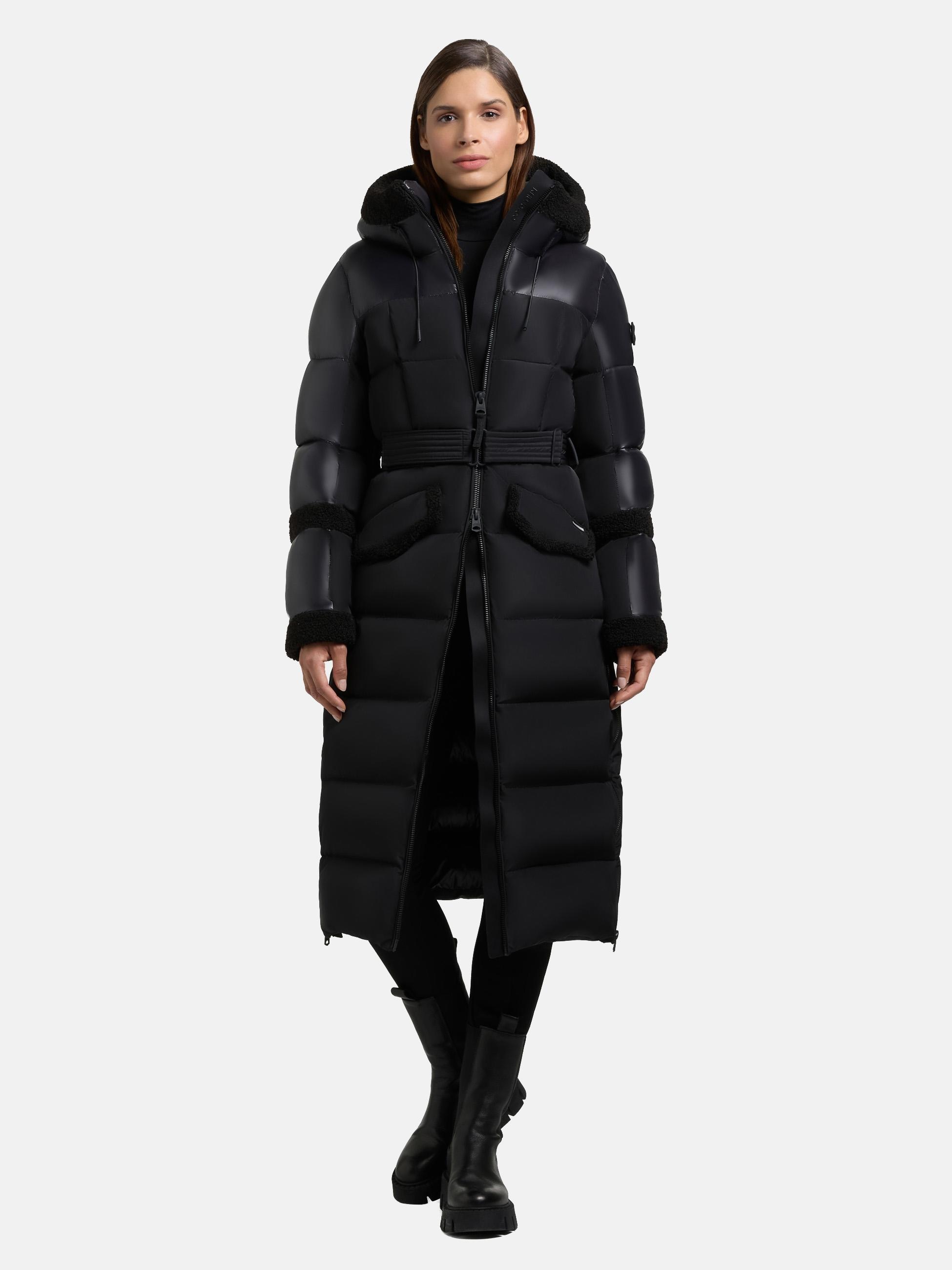 Steppmantel KHUJO "Julita2", Damen, Gr. M (38), schwarz, Obermaterial 1: 100% Polyester; Obermaterial 2: 100% Nylon; Innenfutter: 100% Nylon; Wattierung: 100% Polyester; Kunstfell: 100% Polyester, tailliert ca. Mitte Wade, hoch geschlossener...