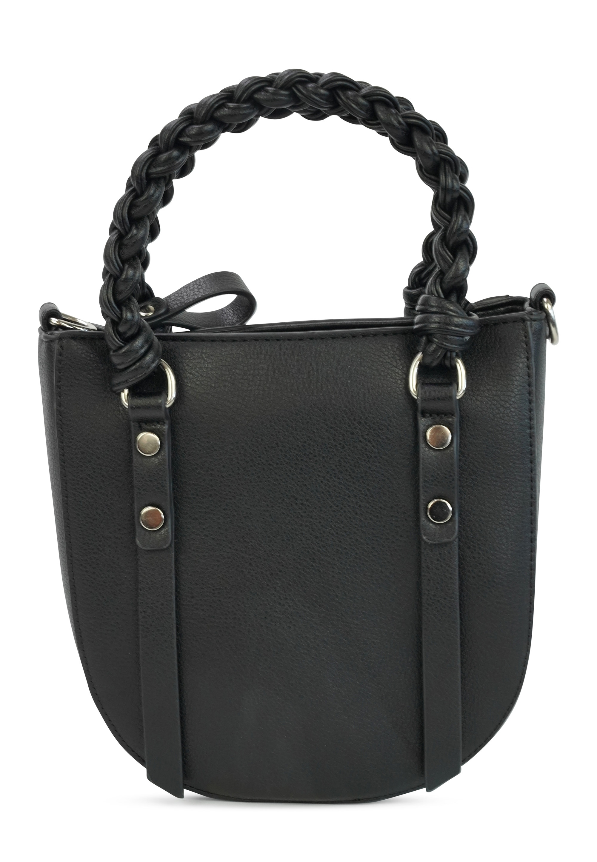 Schultertasche HARPA "HAYA", Damen, Gr. B/H/T: 19cm x 20cm x 19cm, schwarz, Polyurethan (PU), unifarben, Taschen Schultertasche, in abgerundeter Form mit geflochtenem Henkel