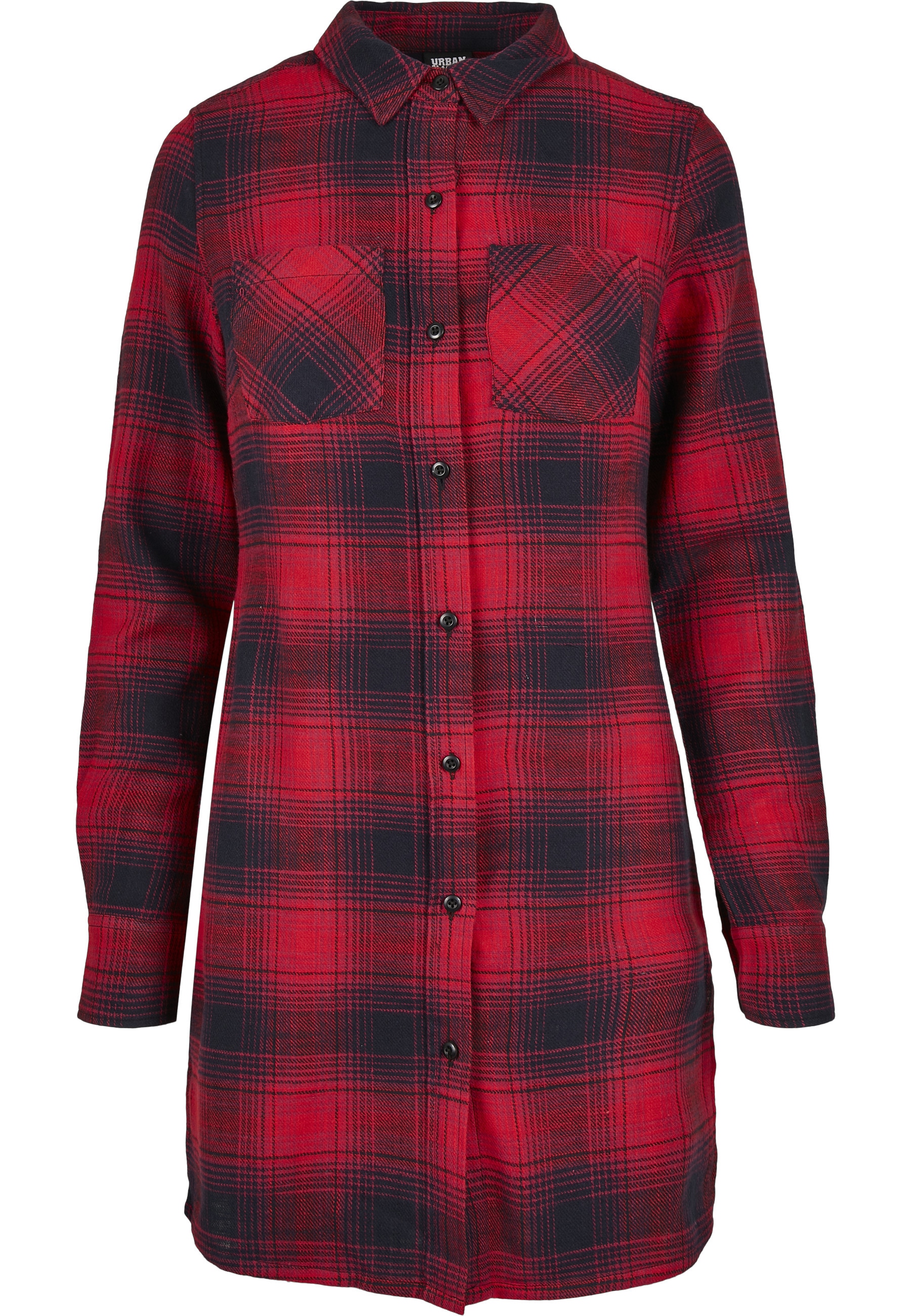 Shirtkleid URBAN CLASSICS "Urban Classics Damen Ladies Check Shirt Dress", Damen, Gr. S, US-Größen, dunkelblau, rot, 100% Baumwolle, normal, Rundhals, Kleider Shirtkleid Image