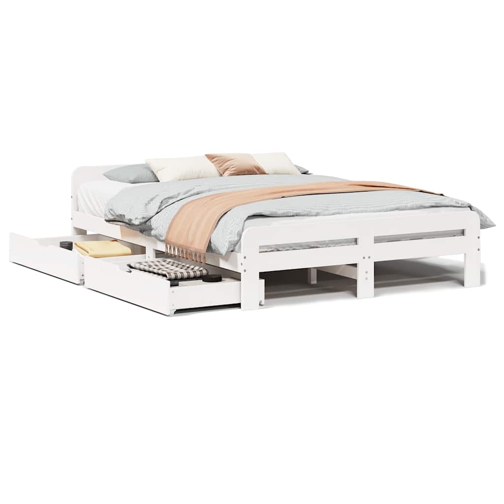 vidaXL Massivholzbett ohne Matratze Weiß 150x200 cm Kiefernholz Image