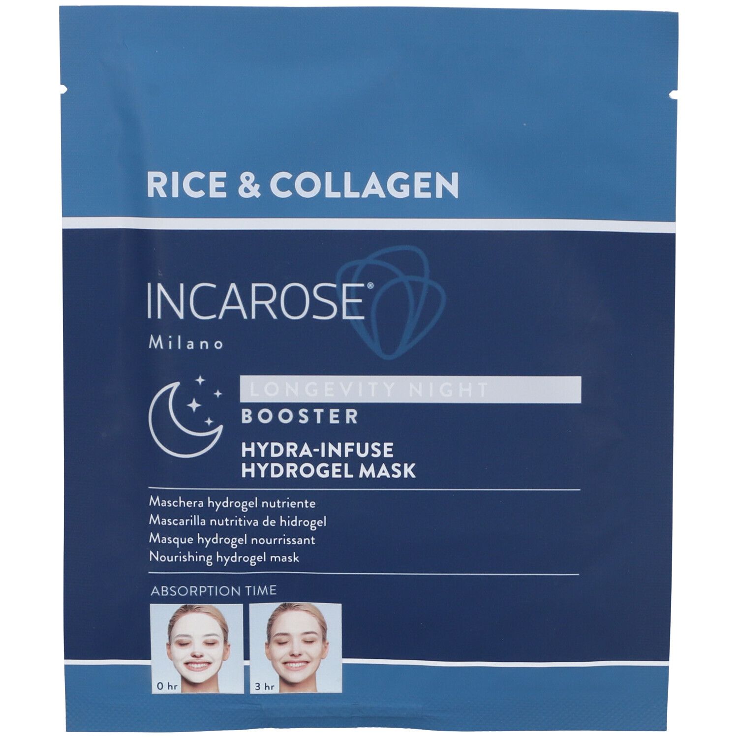 Incarose Longevity Night Booster Maschera Hydrogel Nutriente Riso Coll
