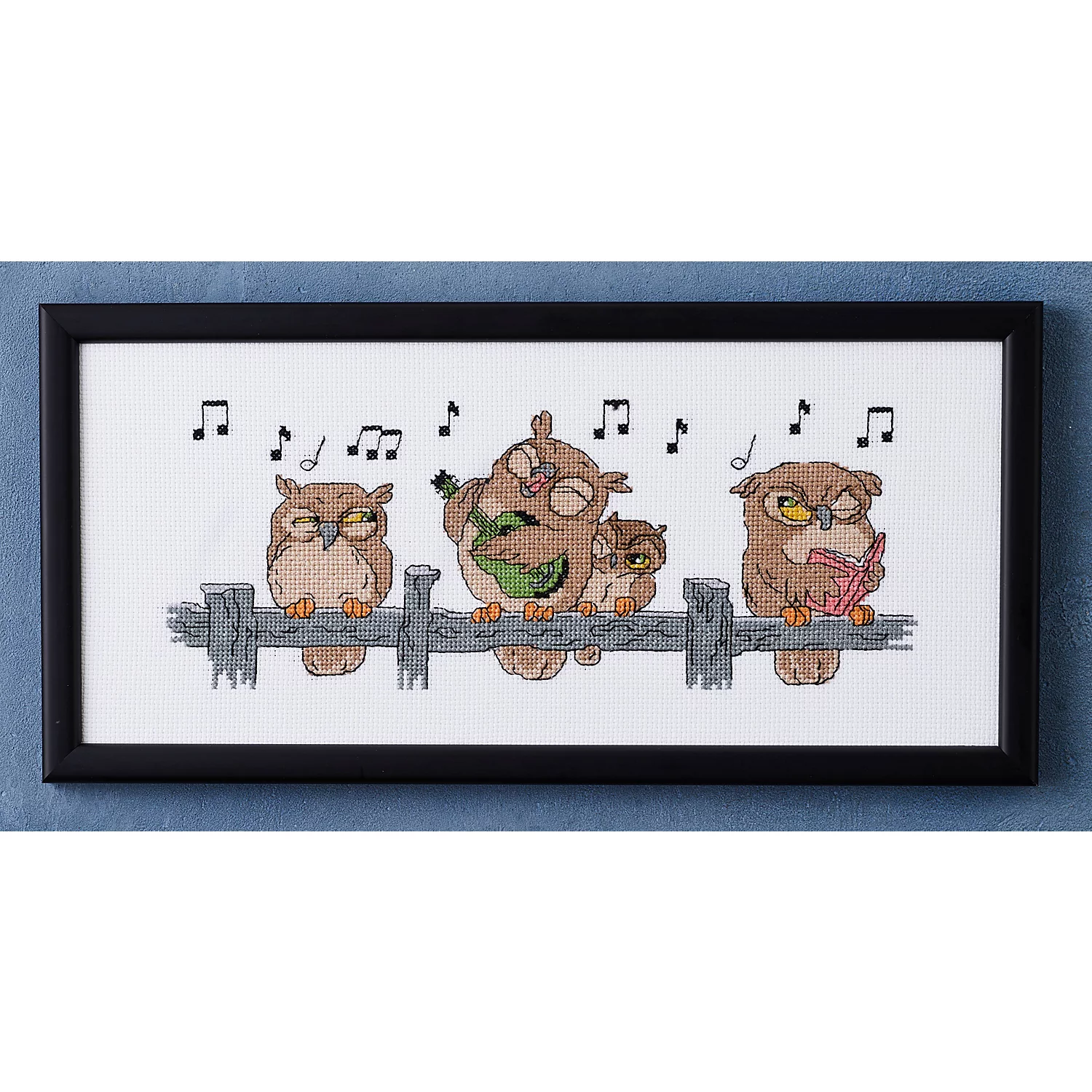 Stickbild Eulen-Serenade, 35 x 15 cm