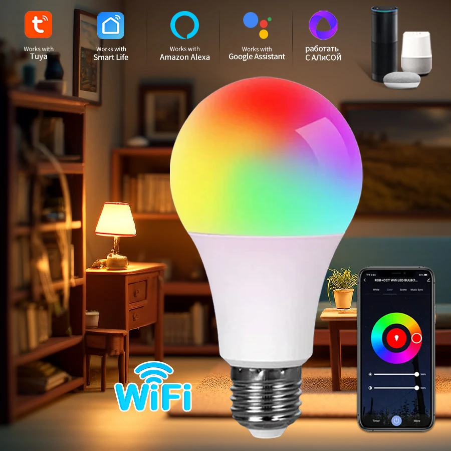 Tuya WiFi Lampada Intelligente E27 RGB Lampadina LED 10W 15W 20W Alexa Lampada A LED Lampadine Vita Intelligente APP Controllo Vocale Con Google Casa Alice