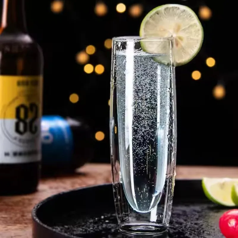 Ensemble de verres à Cocktail, vin, Champagne, verre à Double paroi de 150/50ML, verres scintillants sans tige, tasse transparente pour jus d