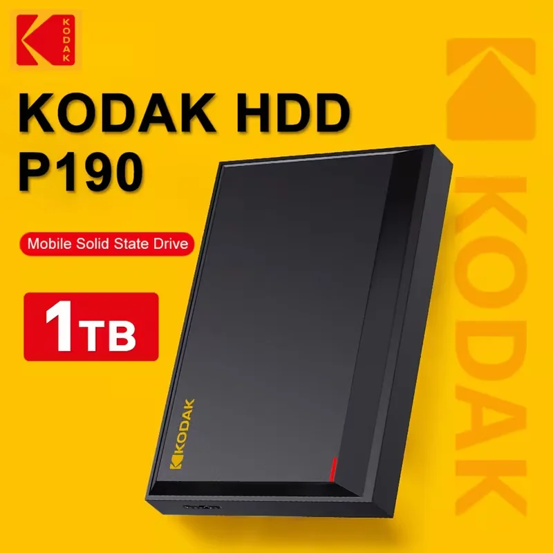 Disque dur portable Kodak P190 2,5 pouces 500 Go/1 To PHDD 5 Gbps Disque dur mobile SSD Stockage externe PHDD pour PS4/PS5 Xbox Mac PC
