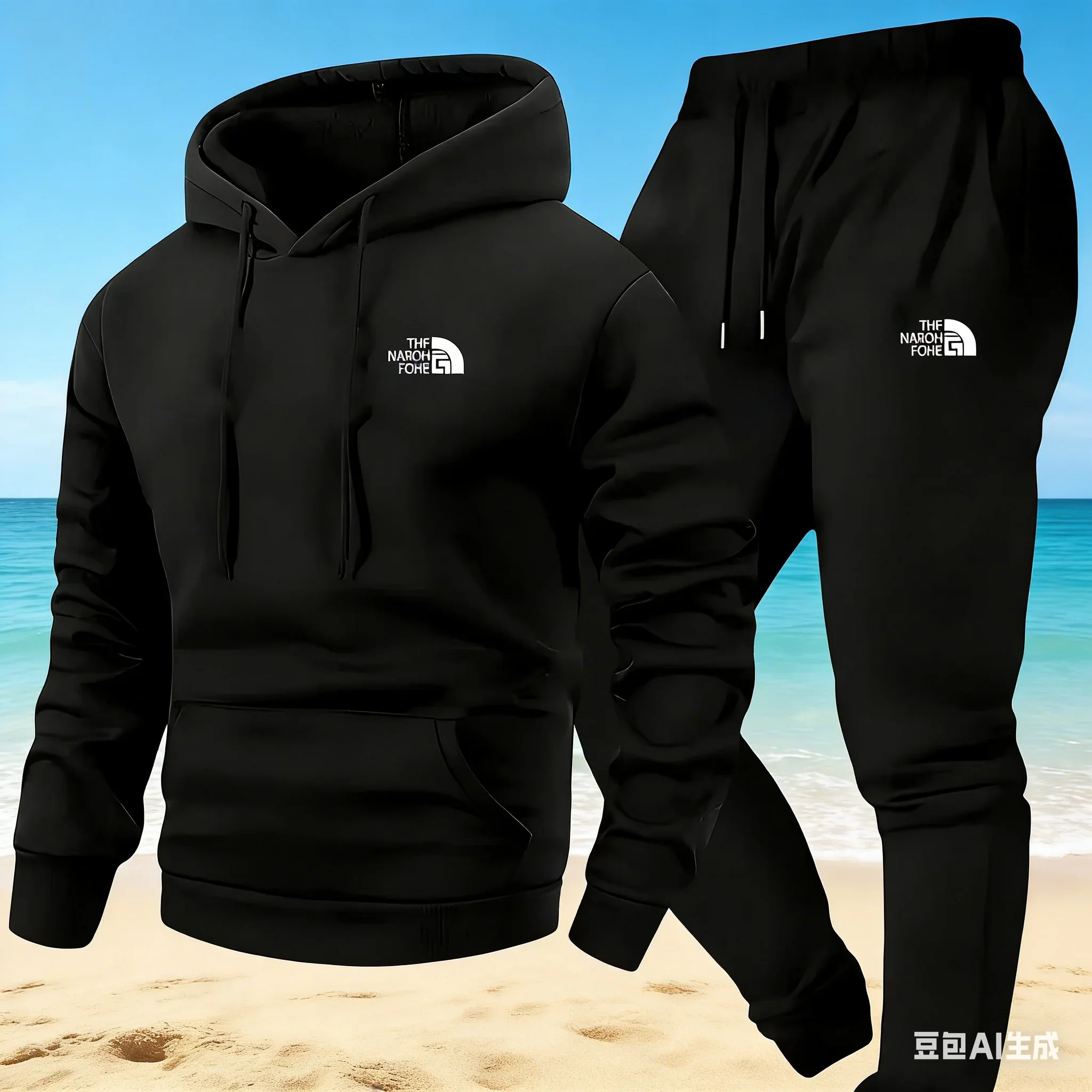Set casual in due pezzi da uomo nuovo autunno e inverno, felpa con cappuccio e pantaloni con tasca a marsupio Set sportivo da esterno vestibilità regolare