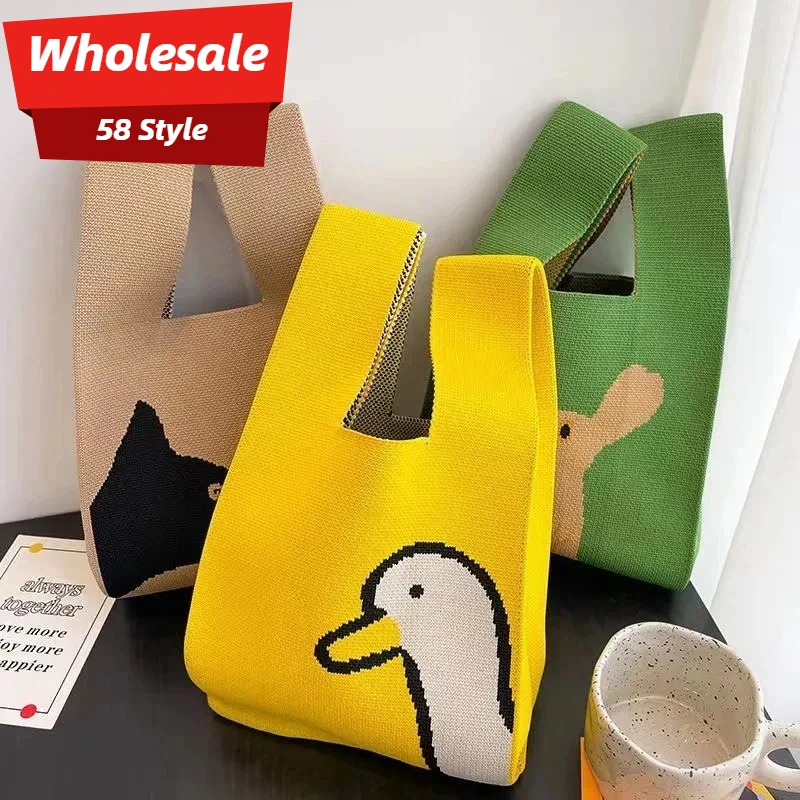 Borse tote da donna Borsa da polso lavorata a mano con nodo Borsa portatile mini secchiello a righe Borse per telefono Borse primaverili estive di grande capacità