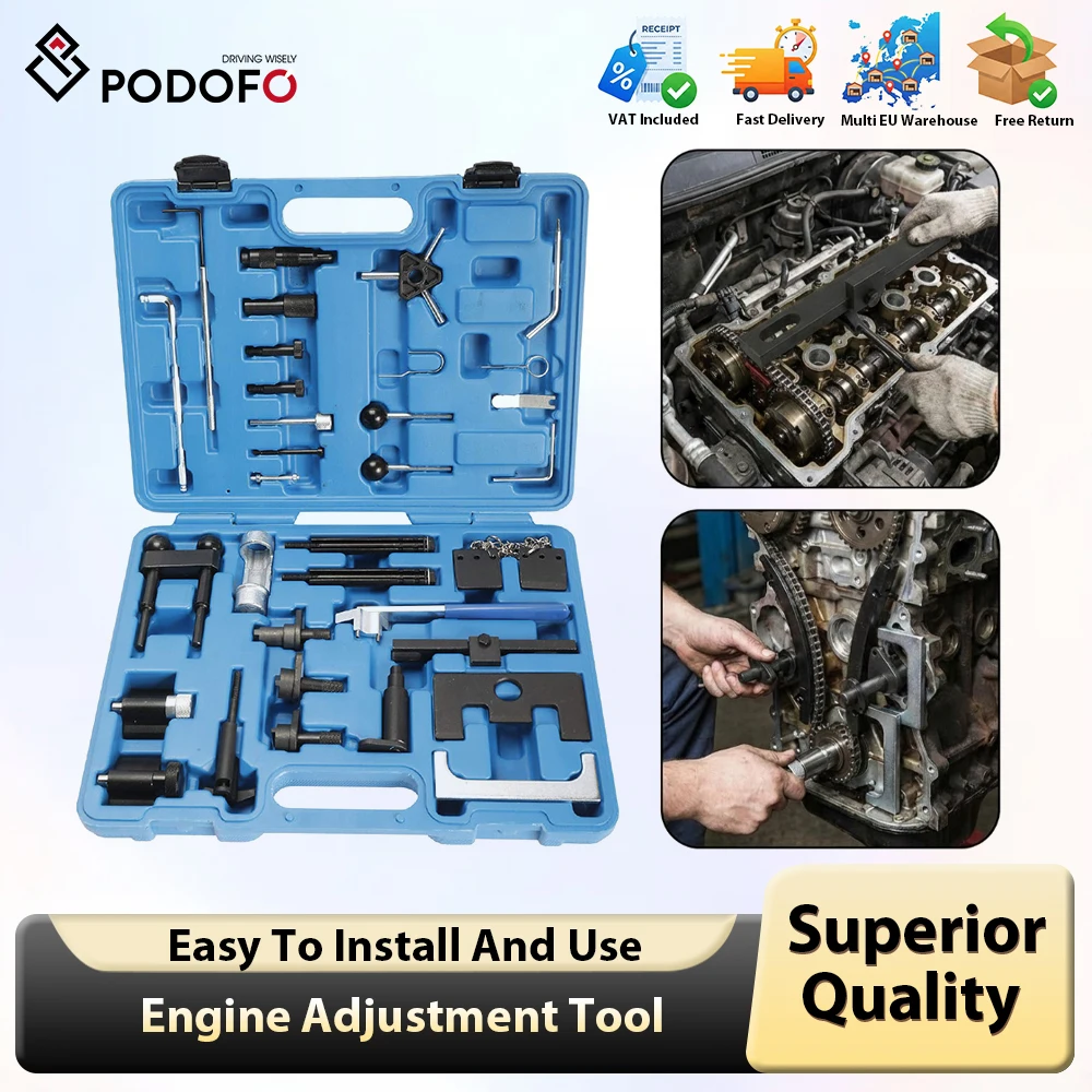 Kit di Attrezzi Podofo per Alberi a Camme, Cinghia di Distribuzione e Bloccaggio Motore per VAG Audi VW 1.2 1.9 2.0 2.5 3.3 Litri con Scatola