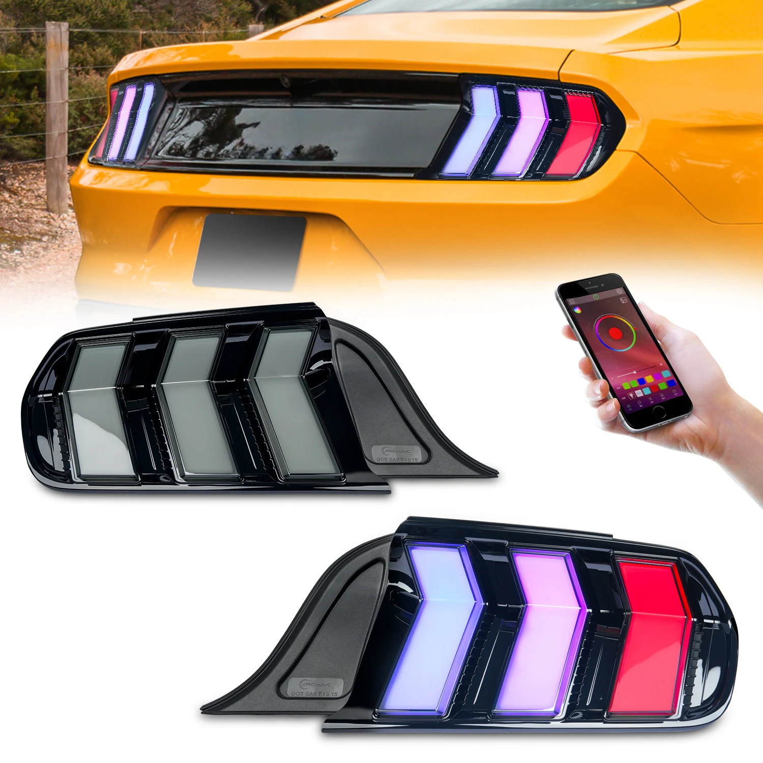 SINDAR Geräucherte RGB-LED-Rückleuchten für Ford Mustang 2015–2023 Animation Rückleuchten Image
