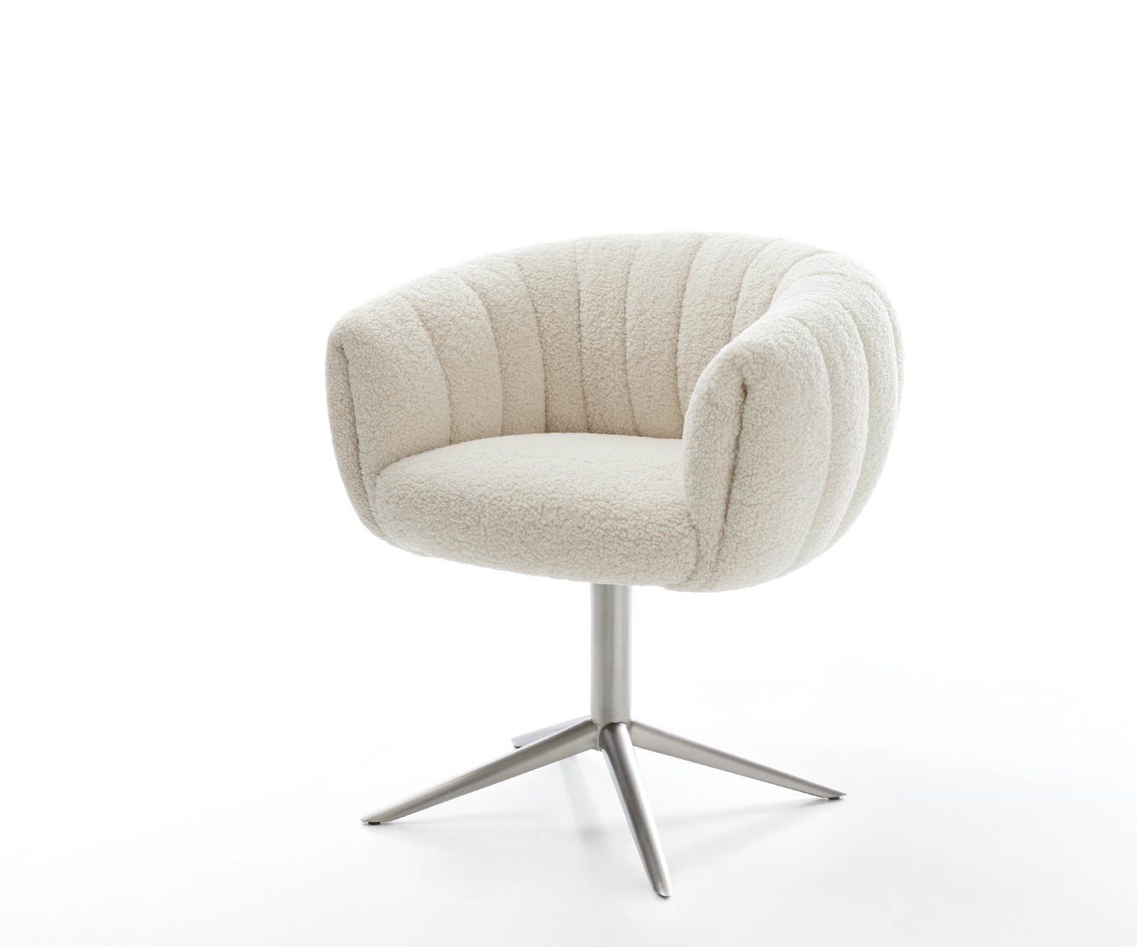 DELIFE Drehstuhl Jada-Flex Teddystoff Beige Fußkreuz Edelstahl 360° drehbar Wippfunktion Taschenfederkern, Esszimmerstühle Image