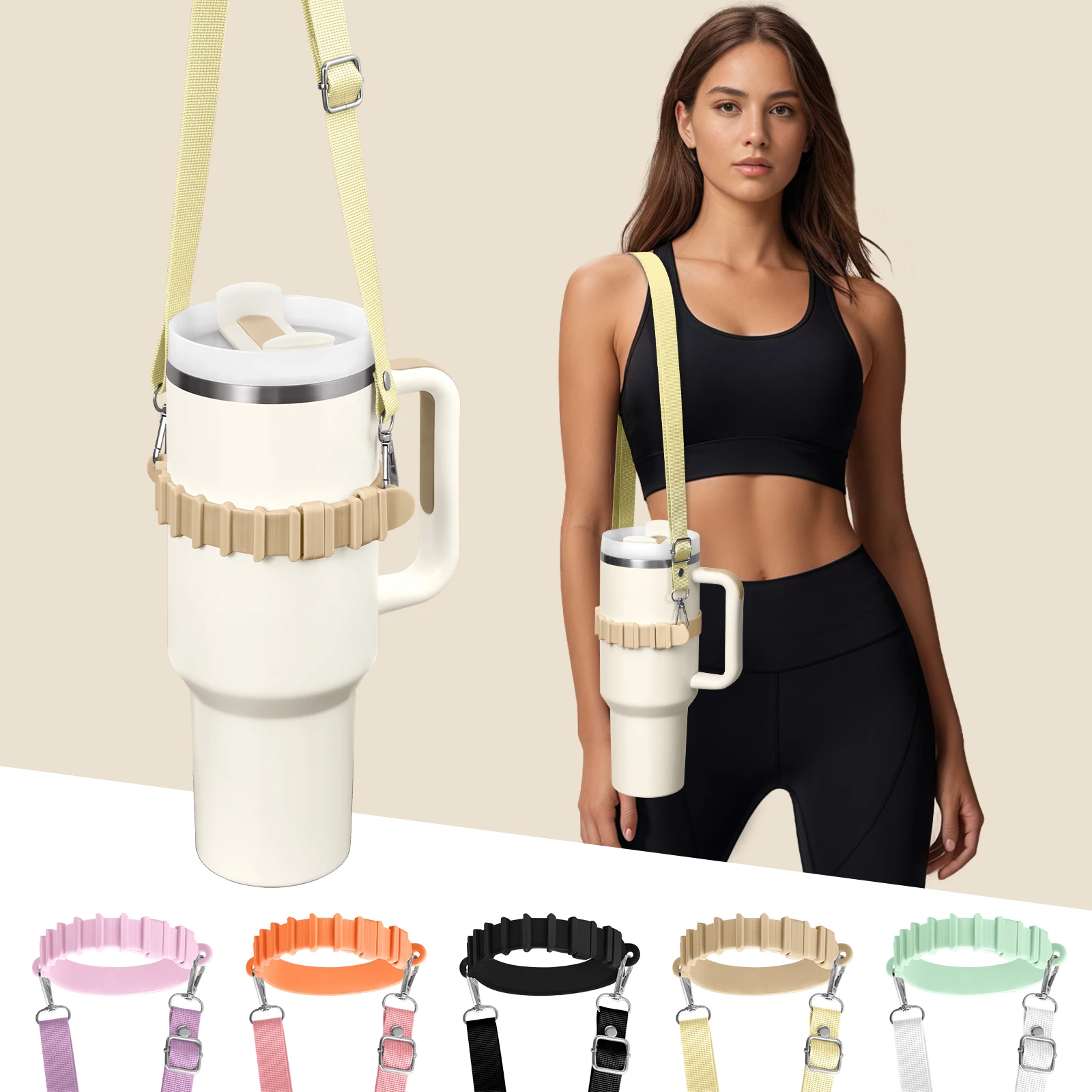 Eary Silikon tragbare Wasserflasche Tragegurt Griff verstellbare Wasserflasche Sling Träger mit Riemen Universal Cup Zubehör Image