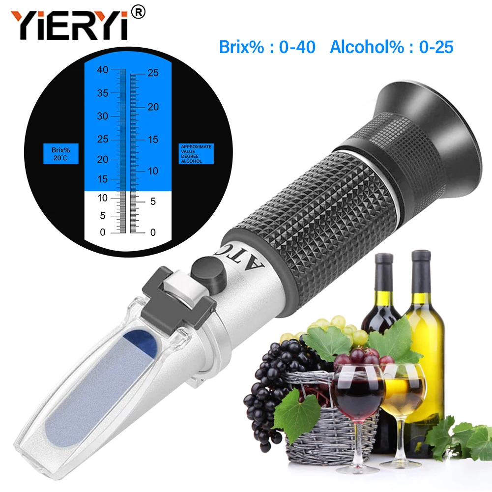 Yieryi 0 ~ 40% brix 0 ~ 25% alkohol doppeltes wein refrakto meter hand gehaltenes zucker konzentration messgerät atc Image