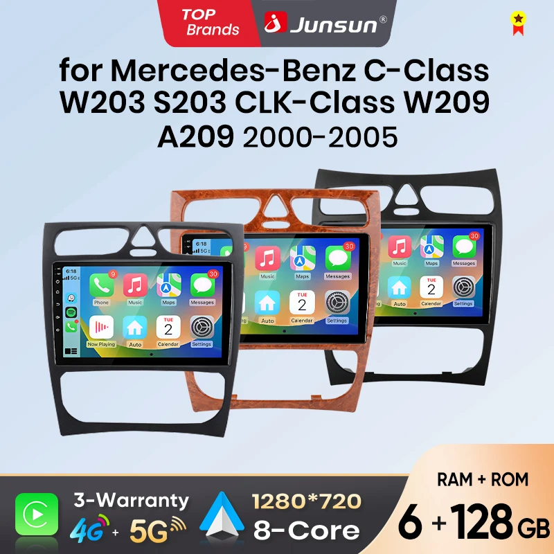 Junsun Android Auto Autoradio für Benz C-Klasse W203 C200 C320 C350 CLK W209 2000-2005 Multimedia Wireless Apple CarPlay Intelligente Systeme IPS Touchscreen Stereo Videoplayer 2 Din Autoradio Head Image