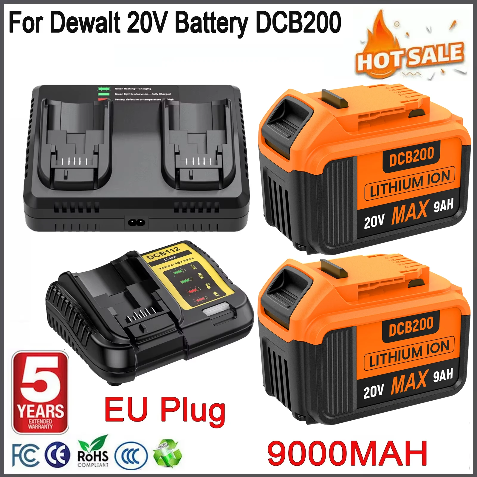9000mAh Akku für Dewalt 20V Werkzeuge, Ersatzakku für Dewalt DCB201 DCB203 DCB205 DCF885 Kabelloser Bohrer Image