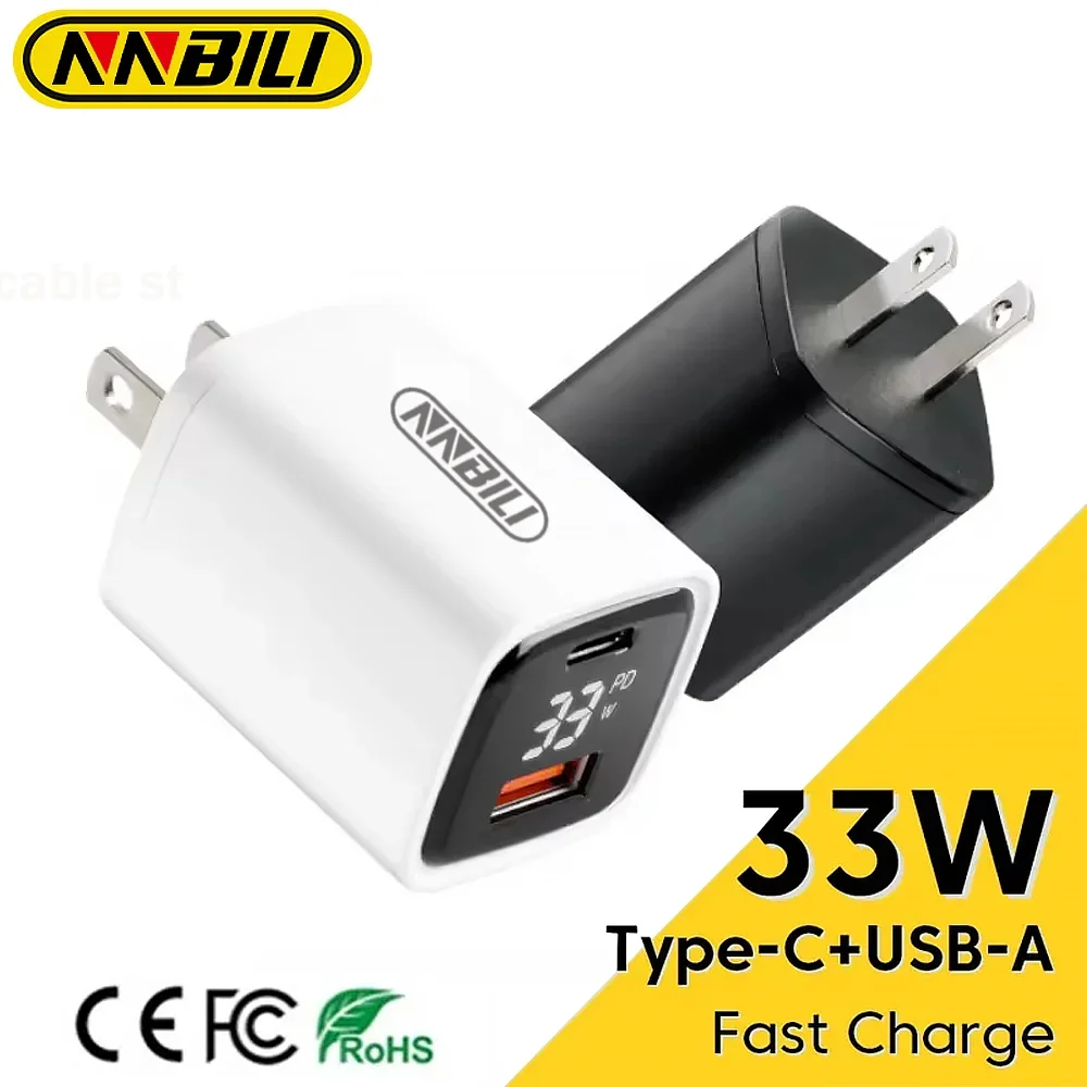 NNBILI 33 W GaN Ladegerät LED Display QC3.0 30 W 25 W PD PPS Schnell Ladung USB Typ C Ladegerät Für iPhone 15 Pro Samsung S24 Xiaomi 14 Image