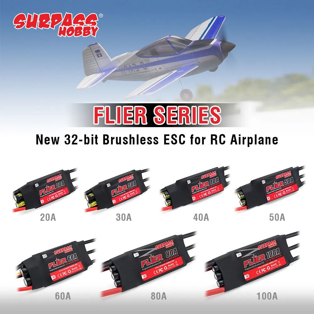 Original SURPASS HOBBY Flier 20A 30A 40A 50A 60A 80A 100A Bürstenlosen ESC Speed Controller Mit BEC2-6S Für RC Hubschrauber Flugzeuge