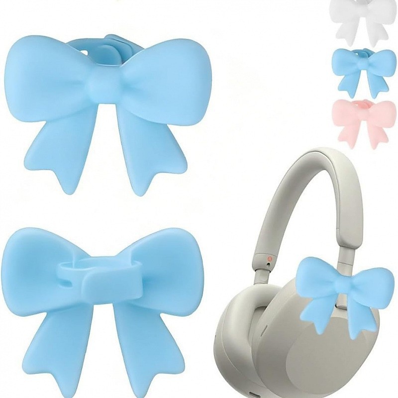 Silicone Bow Headphone Accessory, 2 Pack 3D Bows Decor for Headphones, Cute Earphone Decorations, Silicone Bows Coquettish Headphone Clip Decor Attachment Accessories for Women