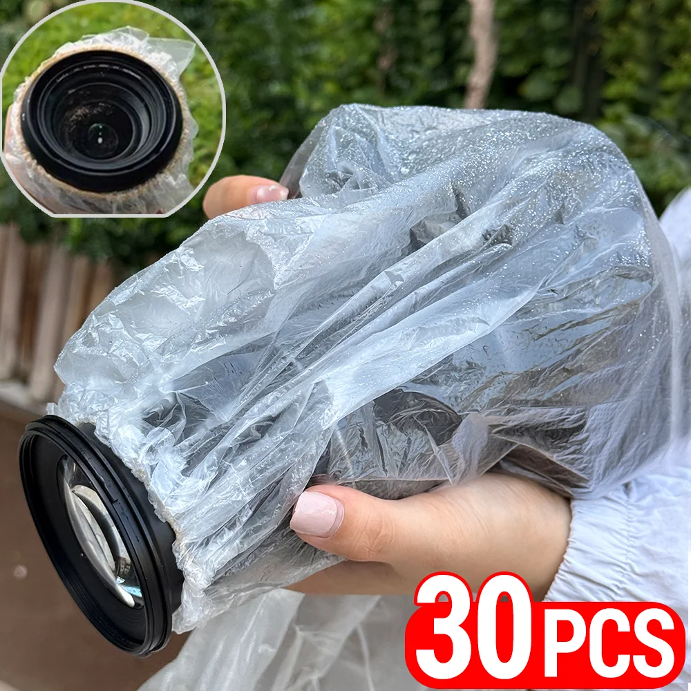 10-30 stücke Universal Kamera Regen Abdeckung PE Wasserdicht Schutz für Nikon Fujifilm Sony Olympus DSLR Kamera Objektiv Schutzhüllen Image