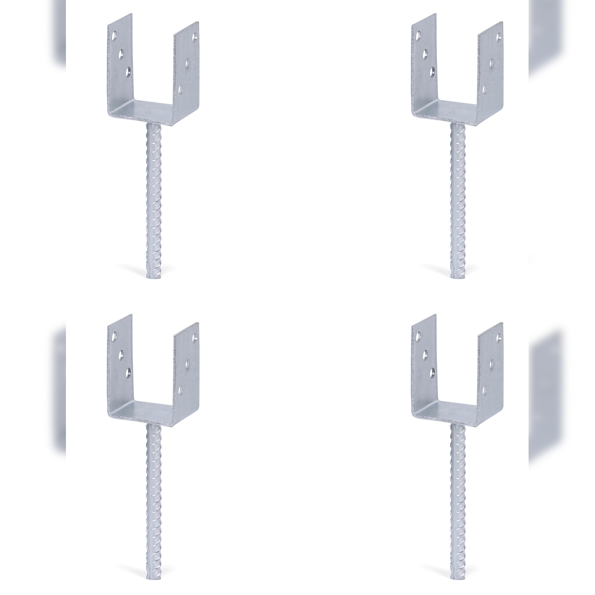 Alberts 4 x U-Pfostenträger mit Riffelstahl-Betonanker, 81x104 mm, Betonanker 200 mm, feuerverzinkt, zum Einbetonieren Image