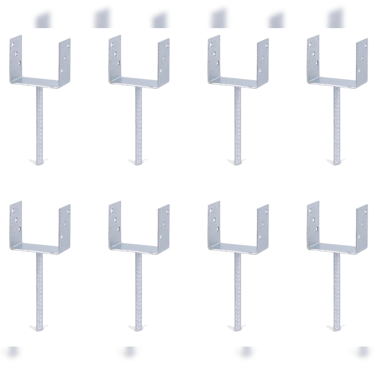 Alberts 8 x U-Pfostenträger mit Riffelstahl-Betonanker, 121x104 mm, Betonanker 200 mm, feuerverzinkt, zum Einbetonieren Image