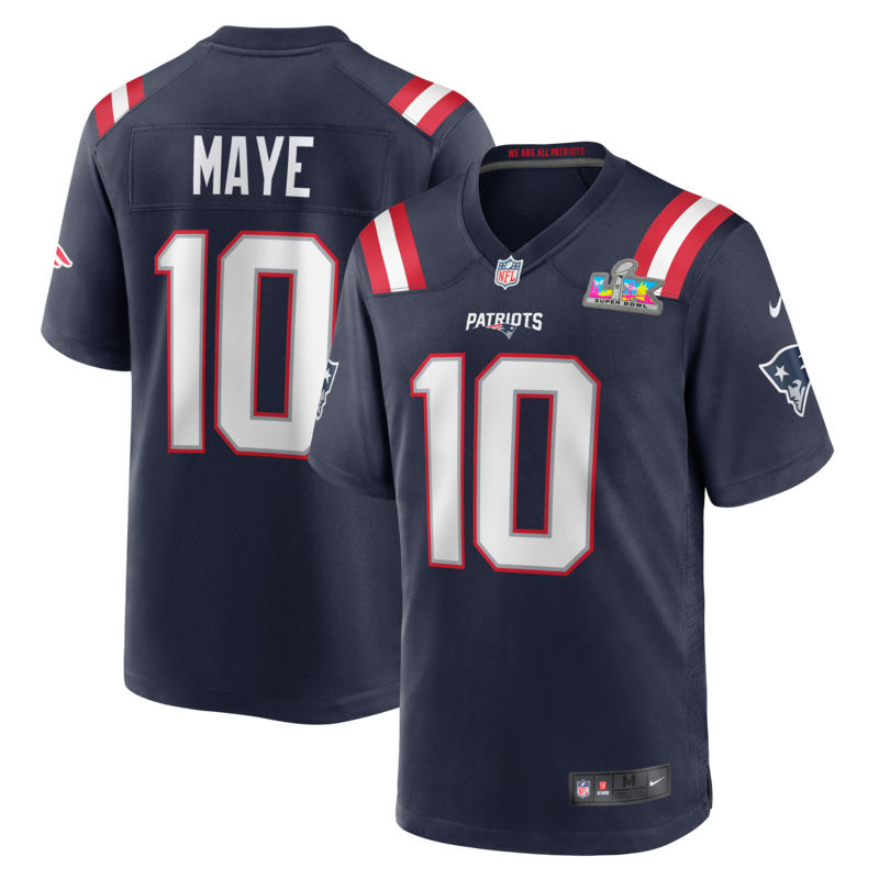 "Nike Herren-Trikot mit Drake Maye-Logo, marineblau, New England Patriots, Super Bowl LX Patch" Image