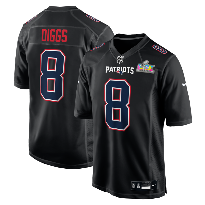 Nike Herren Stefon Diggs Schwarzes New England Patriots Super Bowl LX Patch Carbon Fashion Game Jersey Image