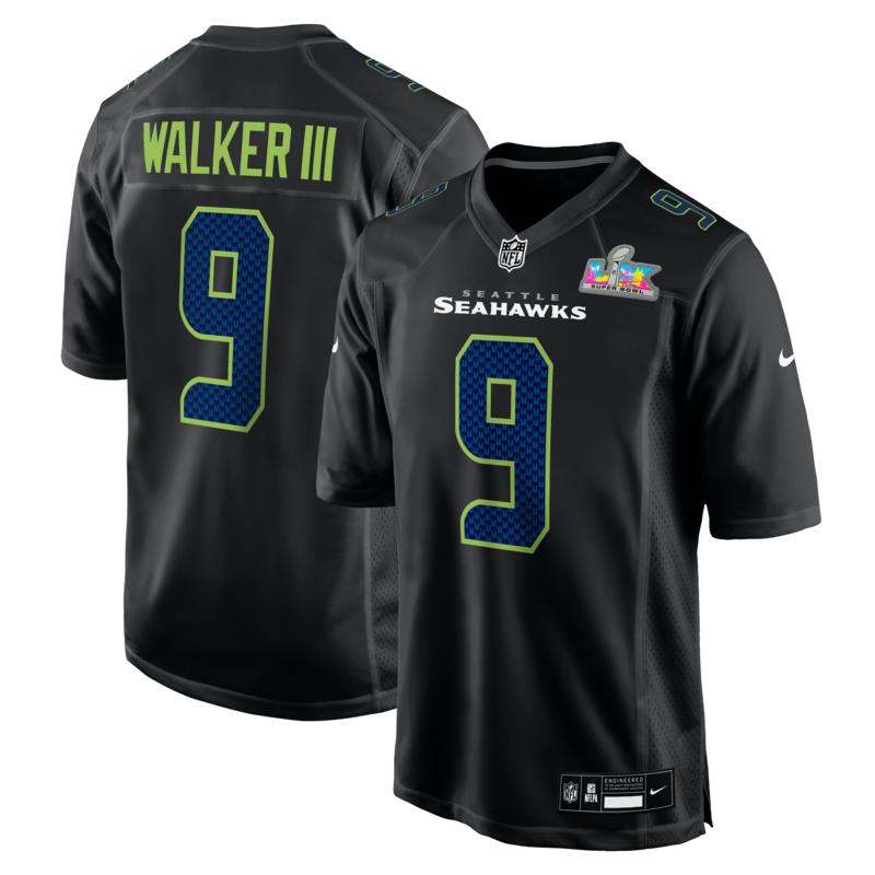Nike Kenneth Walker III Herren-Trikot, schwarz, Seattle Seahawks, Super Bowl LX Patch Carbon Fashion Image