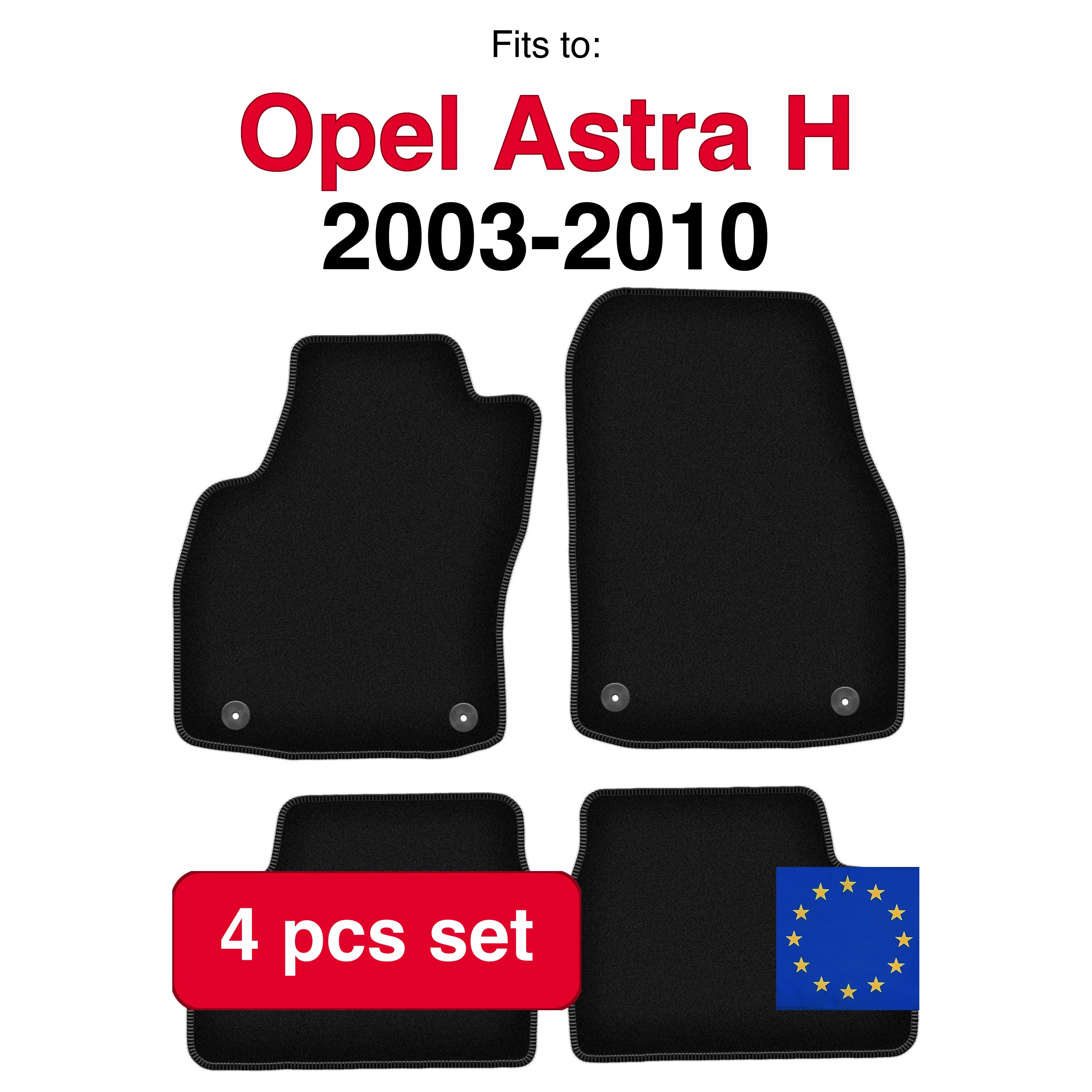 Ensemble de tapis en velours pour Opel Astra H berline, hayon, break, TwinTop, cabriolet, coupé (2003-2010) - Noir (4 pièces) - Ensemble de tapis de voiture sur mesure