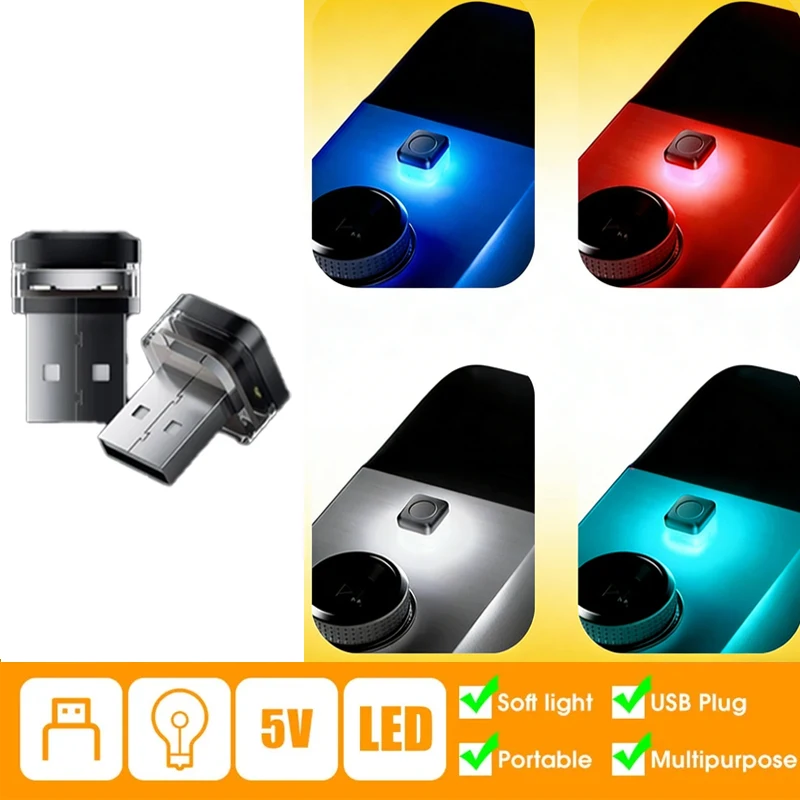 1pc Car USB Led Light mood lamp Universal LED interior Atmosphere Light Mini USB LED Light Car Interior Decorations Accessories