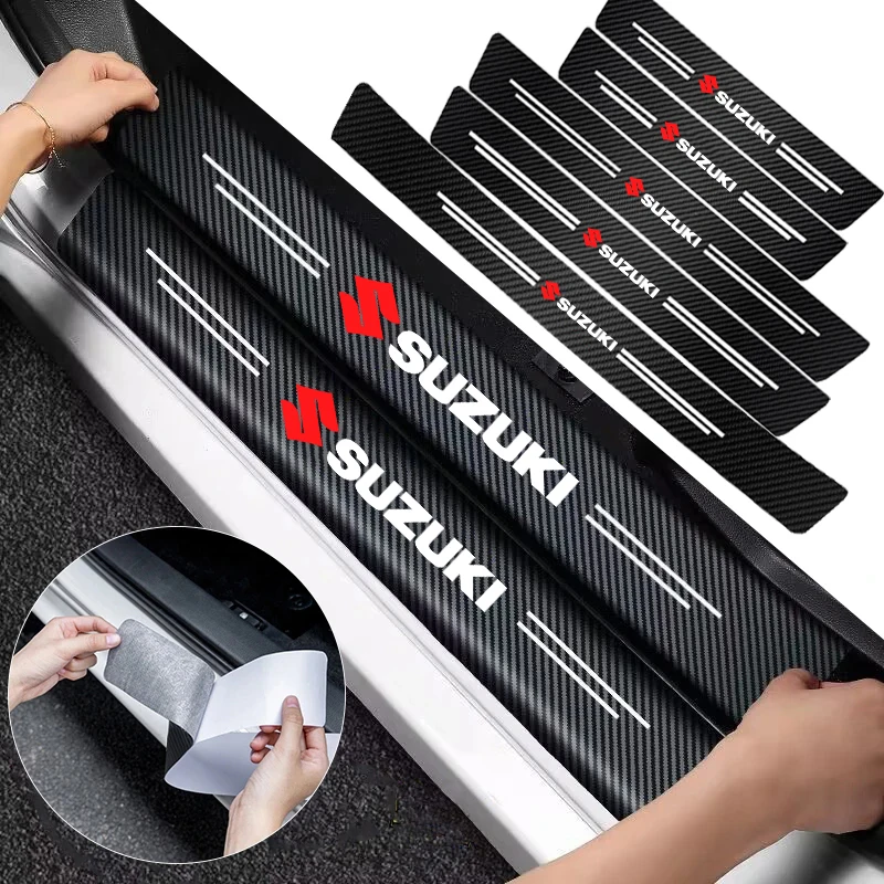 1/4/5 Pezzi Adesivi Decorativi in Fibra di Carbonio per Battitacco Auto per Suzuki Ignis Baleno Swift Jimny Vitara Kaiser Alto SX4 Splash