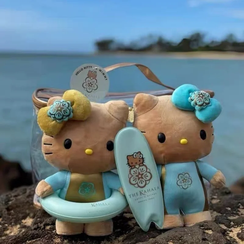 Anime Hello Kitty Plüsch Puppe Anhänger Hawaii Dark Skin Kitty Serie Sommer kreative Surfen Sanrio Schlüsselanhänger Tasche Anhänger Charms