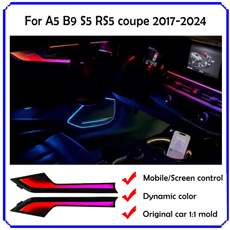 Gialulimn Umgebungslicht für A5 B9 S5 RS5 Coupe 2017–2024, LHD, RHD, 2-türige Hintergrundbeleuchtung, RGB-Atmosphärenlampen-Set, Verkleidungshintergrundbeleuchtung Image
