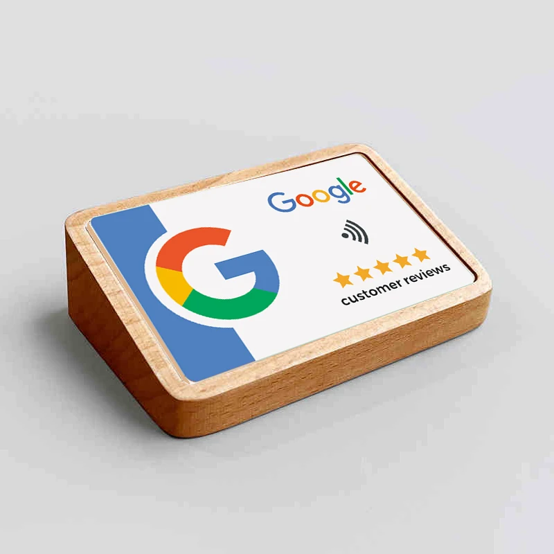 NFC Google reviews Standplatte Display 2-in-1-Display aus Holzmaterial für Social Media Google Review Plate Image