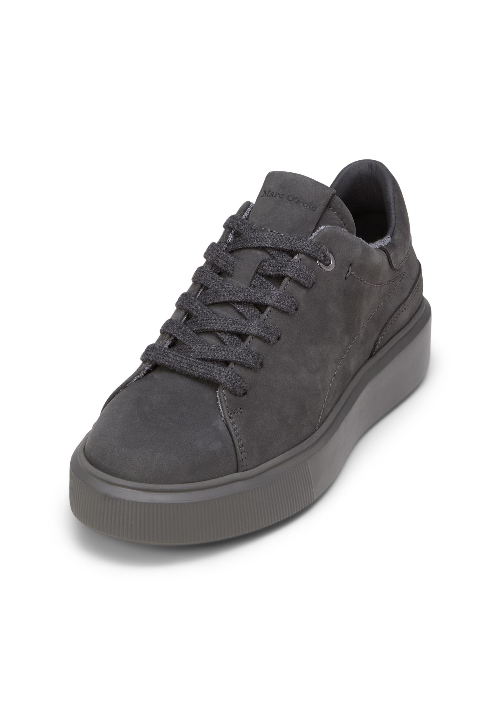 Sneaker MARC O'POLO "aus hochwertigem Nubuk-Rindleder", Damen, Gr. 37, schwarz graphite, Obermaterial: 100% Leder (Rind), unifarben, Schuhe Sneaker