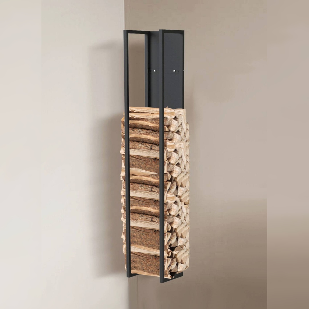 DanDiBo Kaminholzregal Innen Metall Schwarz Kaminholzständer 140 cm mit Rückwand an der Wand Hängend 96539 Holzkorb Kaminholzhalter Holzregal Image