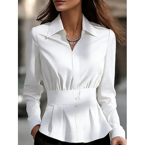 Damen Kleidhemd Bluse Einfarbig Elegant Stilvoll Basic Langarm Umlegekragen Normale Oberteile Täglich Outdoor Arbeit Blau Schwarz Weiß Braun Sommer Frühling Herbst Winter Image