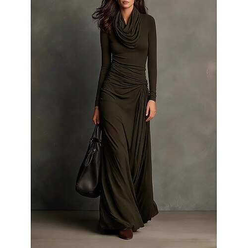 Damen Maxikleid Freizeitkleid Bodycon Figurbetontes Kleid Elegant Mode Modern Outdoor Urlaub Ausgehen Normale Passform Einfach Langarm Wasserfallausschnitt Grün Frühling Herbst Image