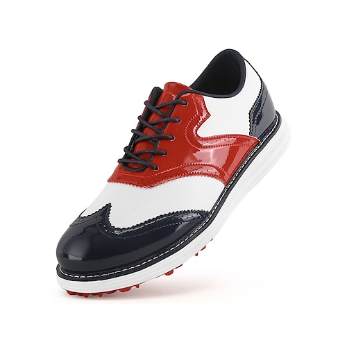 Herren-Golfschuhe in Rot und Weiß, atmungsaktives Obermaterial mit griffiger Außensohle, leichter Tragekomfort, ideal für Golfspieler und Outdoor-Sportarten Image