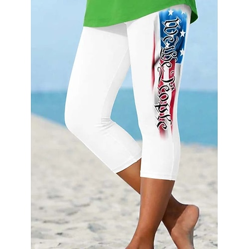 Unabhängigkeitstag Amerikanisches 250-jähriges Jubiläum Patriotisches Shirt Damen Capri-Hosen Leggings Urlaub Hawaiianisch Stylische Capris Mittlere Taillenhosen Grafik Nationale Flagge Komfort Hohe Image