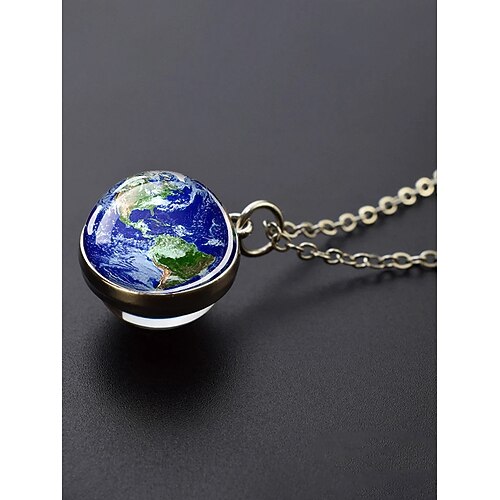 Herren-Halskette mit Planetenanhänger, Schmuck aus Legierung und Glaskuppel, verschiedene Sonnensystem-Motive, minimalistischer kosmischer Stil für den Alltag und als Geschenk Image