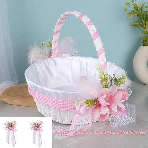 Osterkorb für Ausflüge im Freien, Obstkorb, Aufbewahrungskorb für Snacks, Schaumstoff-Auferstehungseier, Dekoration mit künstlichen Blumen Image