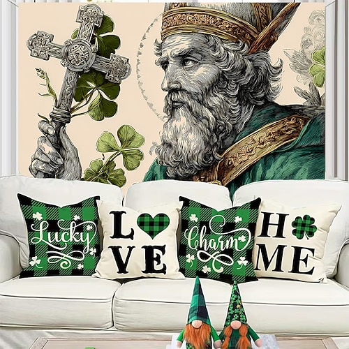St. Patricks Day Tapisserie Banner Decke Elf Kleeblatt Niedlich Romantisch 3D Schlafzimmer Wohnzimmer Wohnheim Jugendzimmer Studentenwohnheim Wandveranda Wohndeko Image