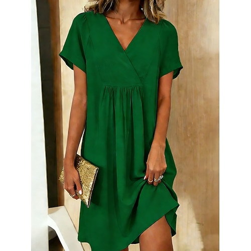 Damen Midikleid Kunstbaumwollleinen Shiftkleid Freizeitkleid Elegantes Kleid Elegant Mode Modern Täglich Outdoor Ferien Lässiger Schnitt Einfach Kurzarm Rundhalsausschnitt Blau Hellgrün Rote Purpur Image