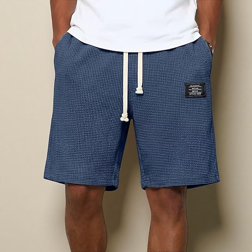 Herren Waffel Waffel-Shorts Shorts Freizeitshorts Elastischer Bund Strukturiert Einfach Komfort Atmungsaktiv Knielang Lässig Outdoor Strand Urlaub Mode Schwarz Weiß Mikroelastisch Image