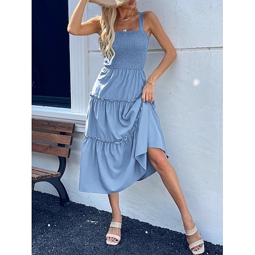 Damen Midikleid A Linie Kleid Unterkleid Elegant Mode Modern Outdoor Urlaub Ausgehen Normale Passform Einfach Ärmellos Träger Schwarz Fuchsie Grün Dunkelgray Sommer Frühling Image