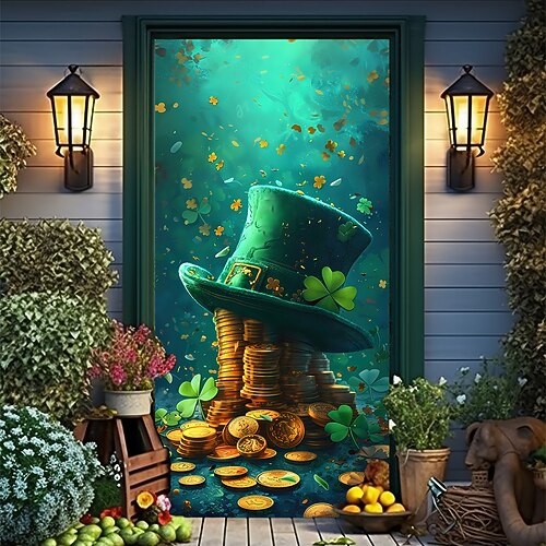 St. Patricks Day Poster Türabdeckung Banner für den Außenbereich Grüner Hut Niedlich 3D Fantasie Party Wohnheim Jugendzimmer Studentenwohnheim Jungs, Männerhöhle, Studentenwohnheim Hintergründe Image