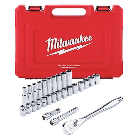 MILWAUKEE TOOL 48-22-9510 1/2" Drive Socket Set Metric 28 Pieces 10 mm to 24 mm
