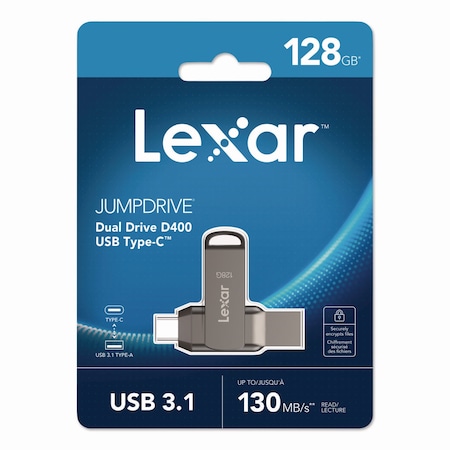 LEXAR LJDD400-128GBNU JumpDrive D400 USB 3.1 Flash Drive, 128 GB, Titanium