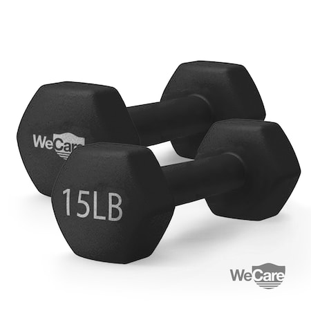 WECARE FITNESS WC-2P-15LB-BK Neoprene Coated 15 Lbs Dumbbells for Non-Slip